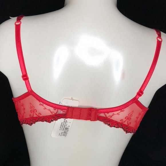 Elegant Red Lace Bra with black embroidery, crystal appliqués - Picture 6 of 6